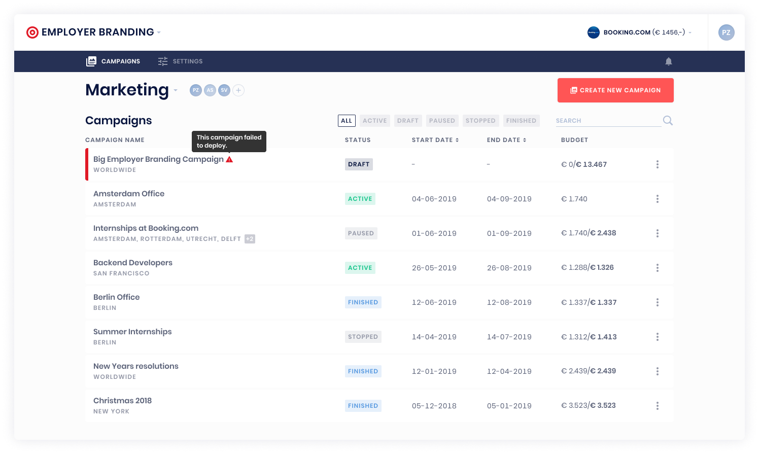 Campaign error – hover